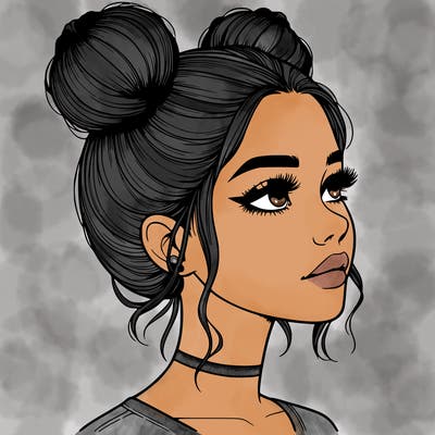 realistic girl with buns on the top of her head