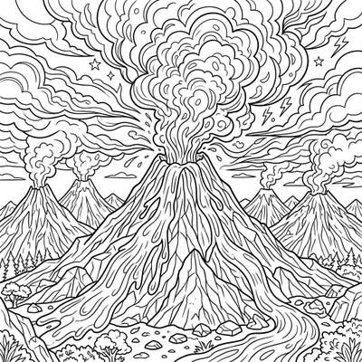 Dive into the powerful beauty of nature with this captivating active volcanoes coloring page, perfectly crafted for seniors. Experience the thrill of a dramatic eruption with clear, accessible lines designed for joyful coloring.