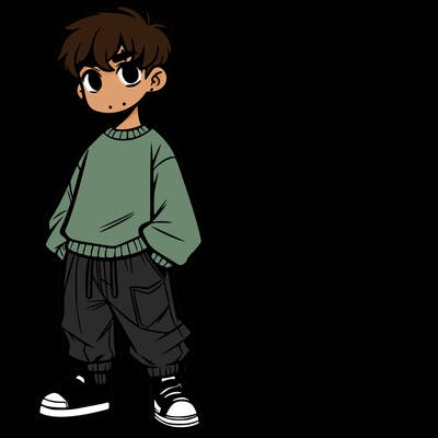 a young teenaged boy in baggy shirt and baggy pants