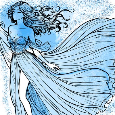 realistic woman in dress flowing the the wind