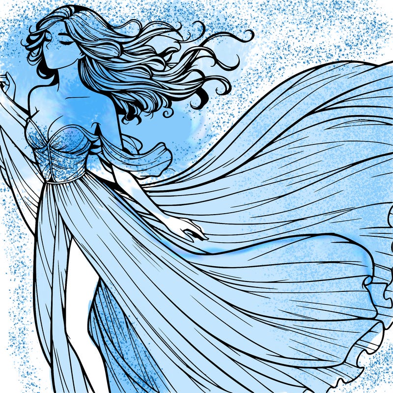 realistic woman in dress flowing the the wind