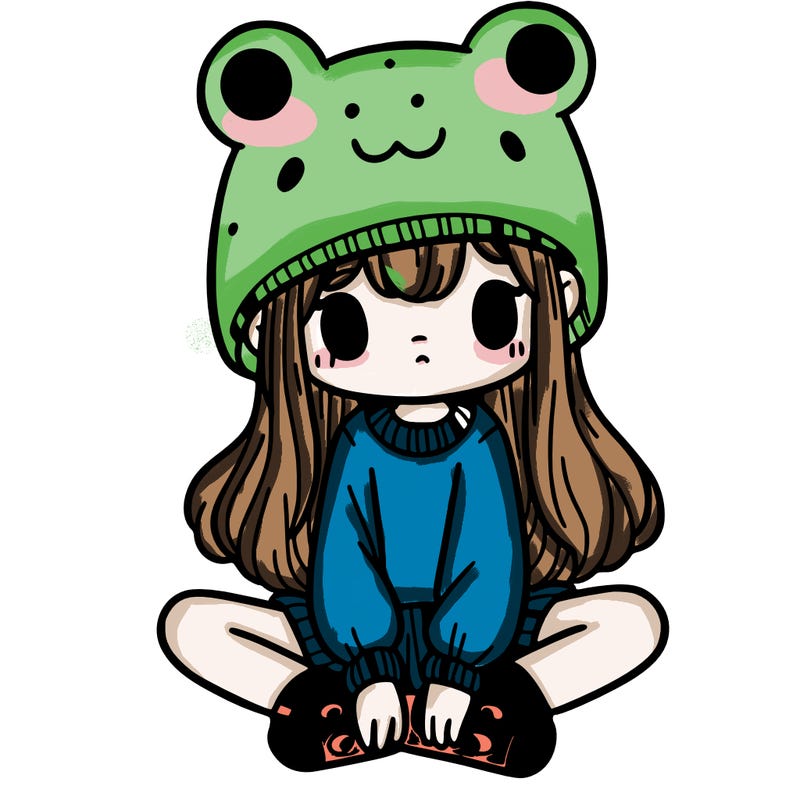 a girl wearing a frog hat and some frog socks