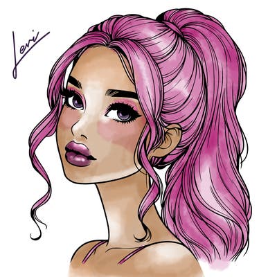 realistic girl with a ponytail on her hair and lips