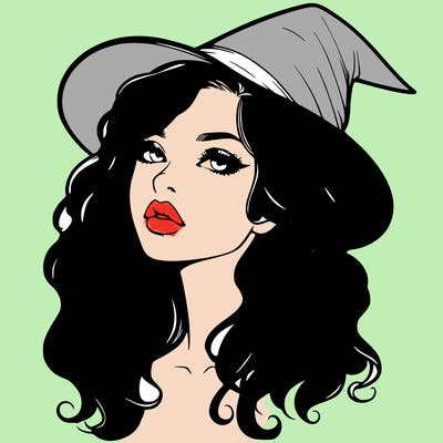 realistic witch girl with wavy hair and lips