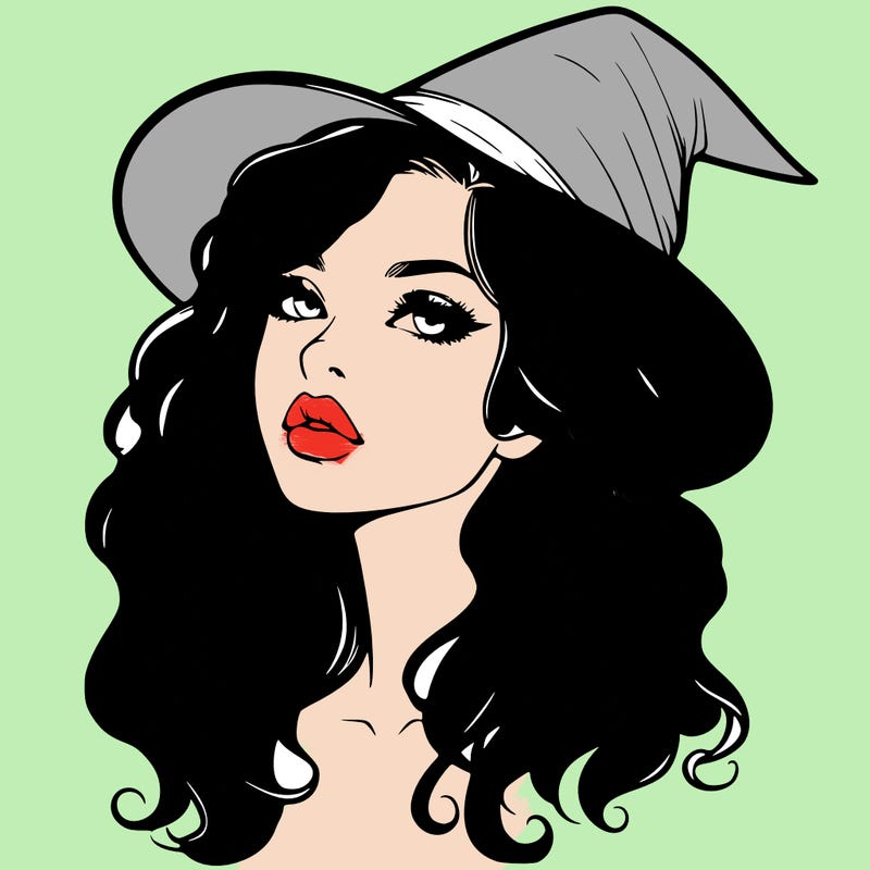 realistic witch girl with wavy hair and lips