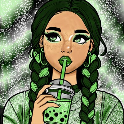 realistic girl with braided hair drinking boba