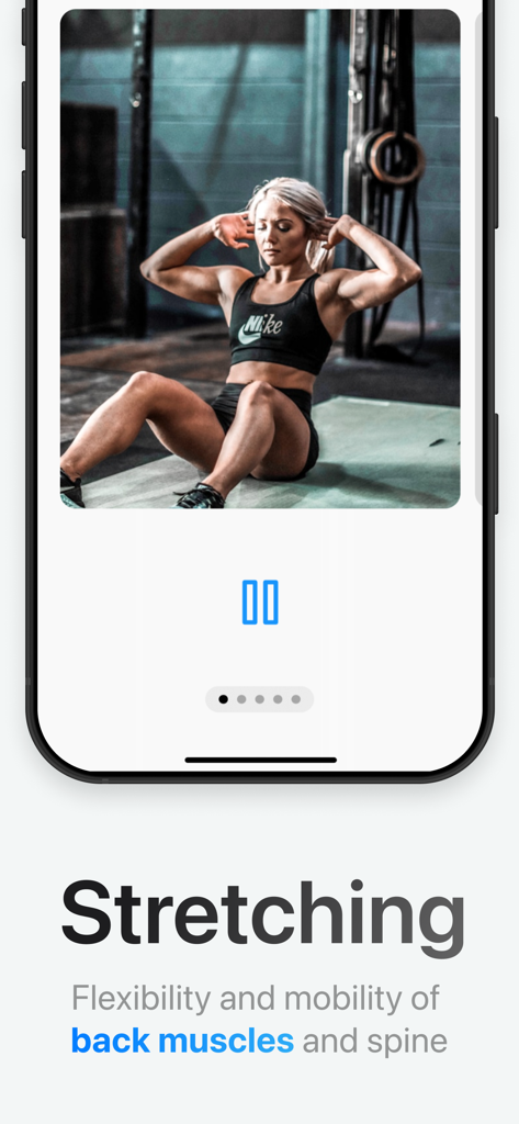 Height Increase: Correction - Workout screen showing back stretching exercises for height increase and spine flexibility