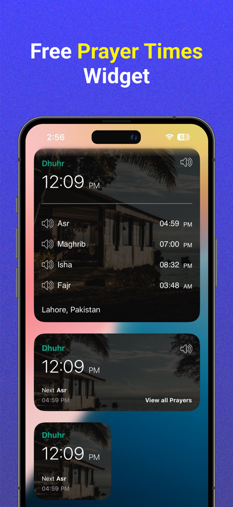 Athan: Prayer Times & Al Quran - Athan app prayer times widget displayed on an iPhone home screen