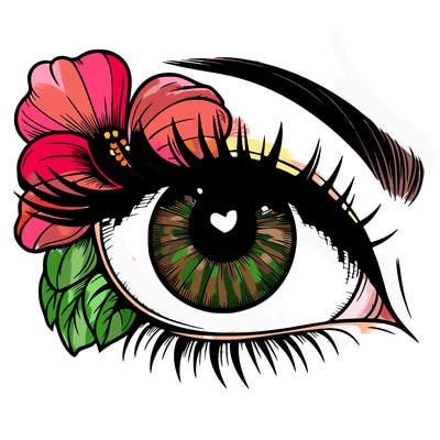 realistic eye with flower