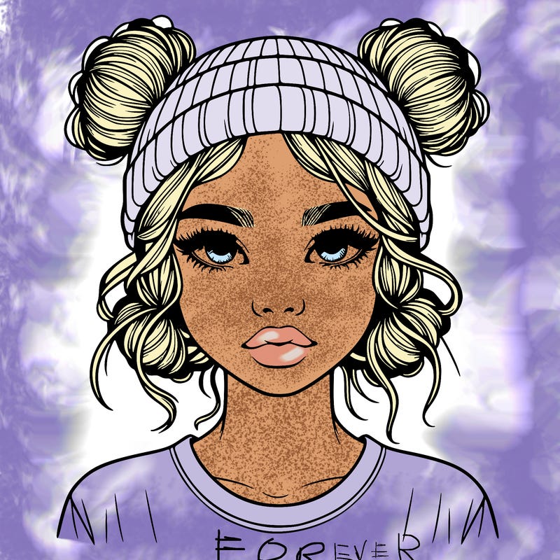 realistic girl with buns in her hair with a beanie on