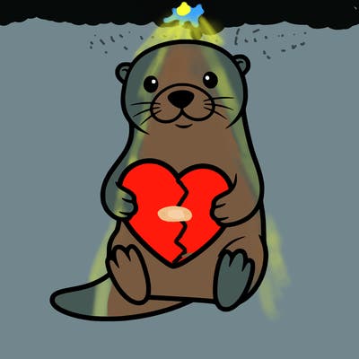 an otter holding a heart