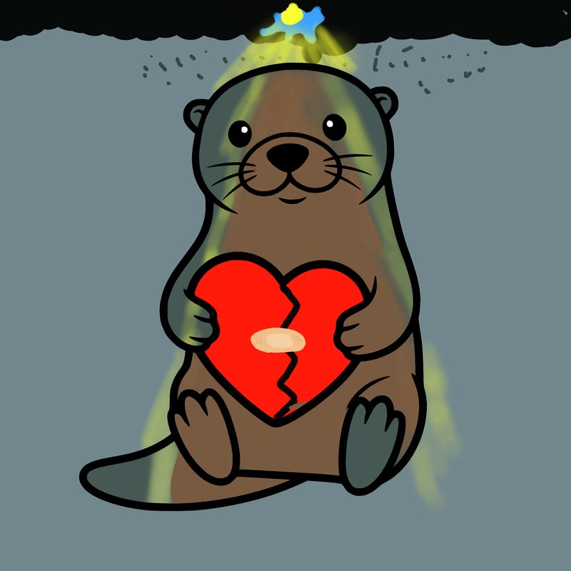 an otter holding a heart
