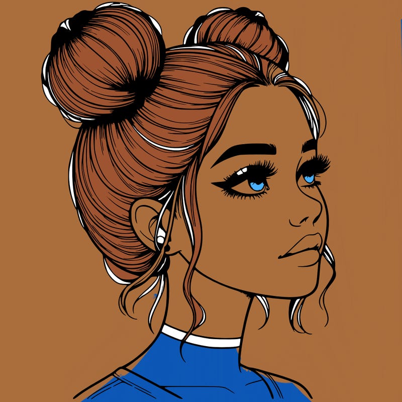 realistic girl with buns on the top of her head