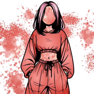 realistic girl faceless with baggy pants and a crop top