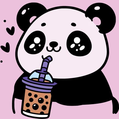 panda drinking boba easy