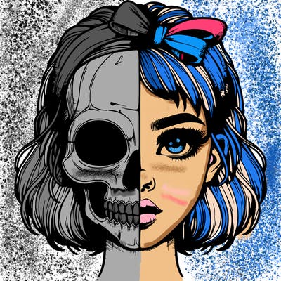 realistic girl with half skull mask