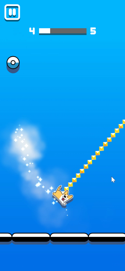 Un personaggio corgi che si dondola da una linea di rampino in Stickman Hook