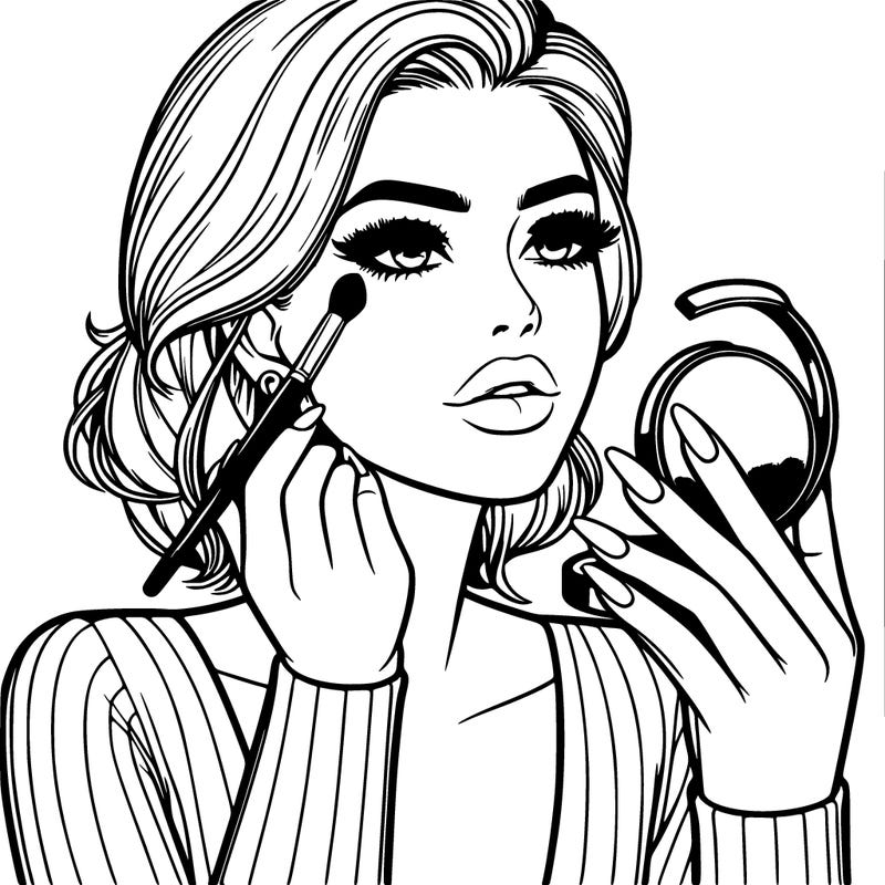 realistic woman applying makeup