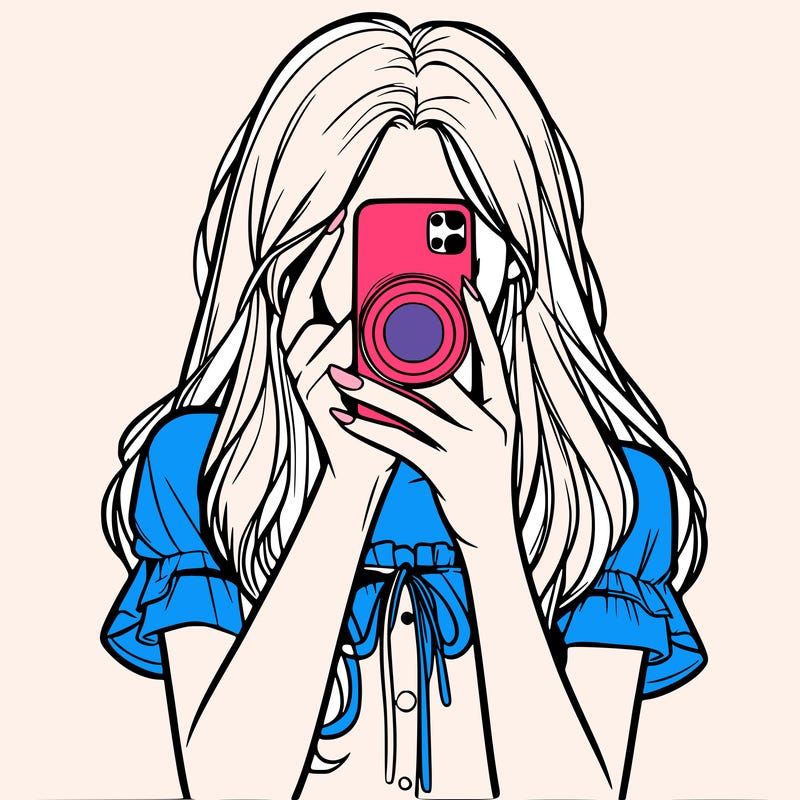 a realistic girl holding her phone taking pictures