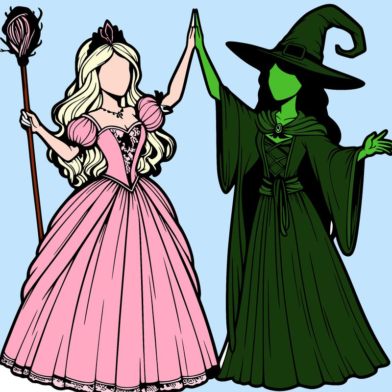 detailed realistic split of a princess and a witch
