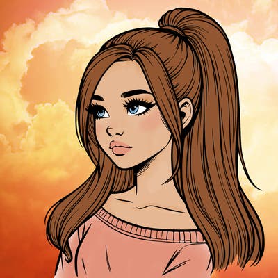 realistic girl with a high ponytail