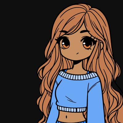 girl with long hair and a crop top with a sweater