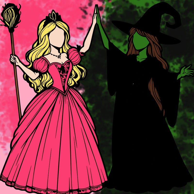 detailed realistic split of a princess and a witch