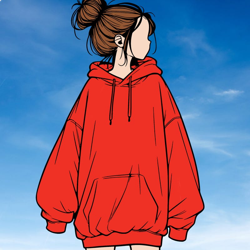 realistic girl with a oversized sweatshirt on and a bun
