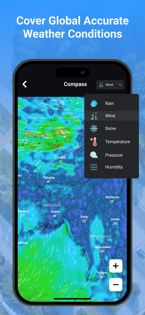 Street View Live Earth Map 3D - Street View Live Earth Map 3D app displaying global accurate weather conditions and wind patterns on a mobile device