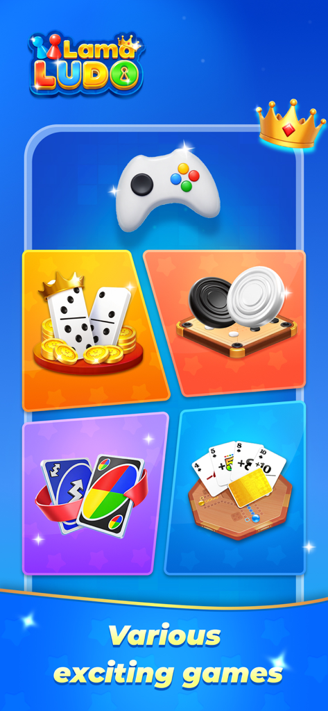 LamaLudo app interface showing a variety of games including dominoes carrom and card games