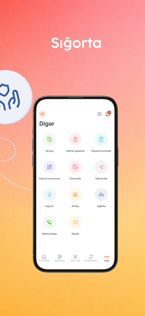 UBank by Unibank - Interfaccia dell'app mobile UBank che mostra il menu degli altri servizi con varie icone di utilità bancarie