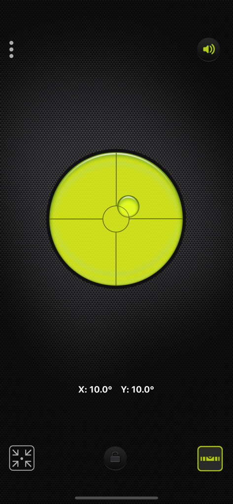 Digital circular bubble level tool with degree measurements on a smartphone screen