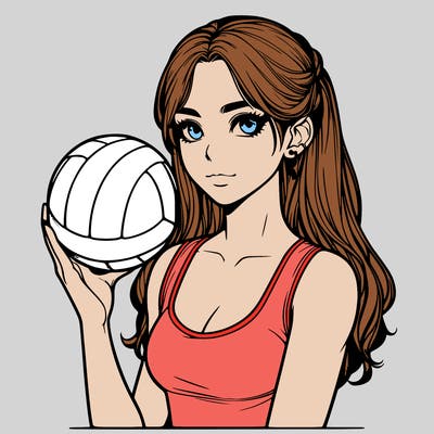 realistic girl  with volleyball