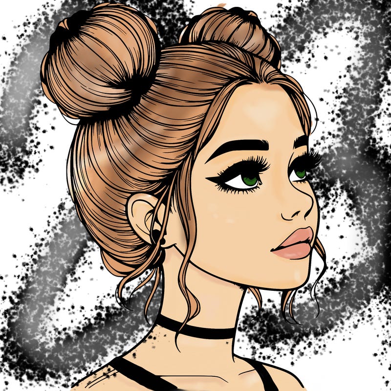 realistic girl with buns on the top of her head