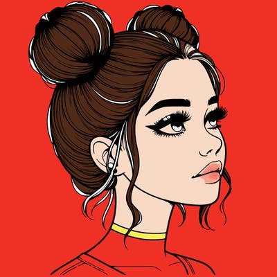 realistic girl with buns on the top of her head