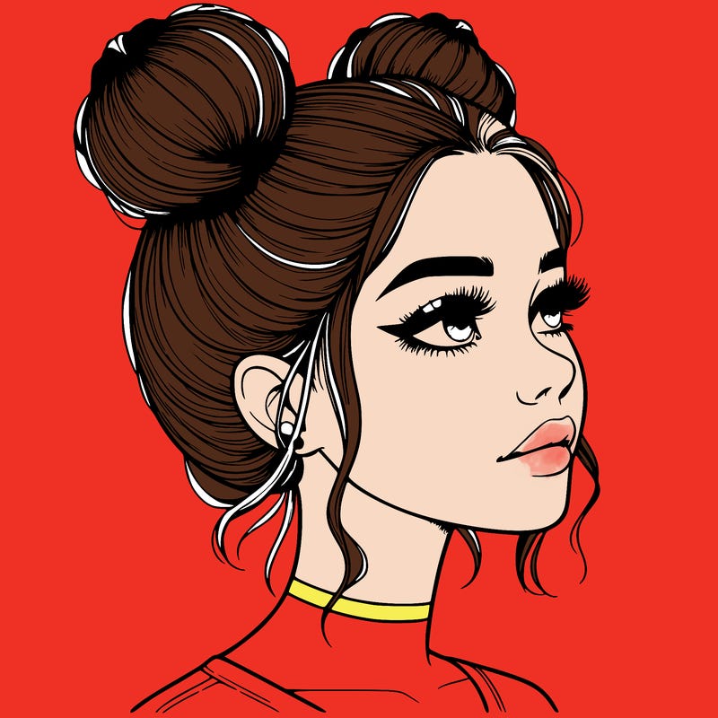 realistic girl with buns on the top of her head