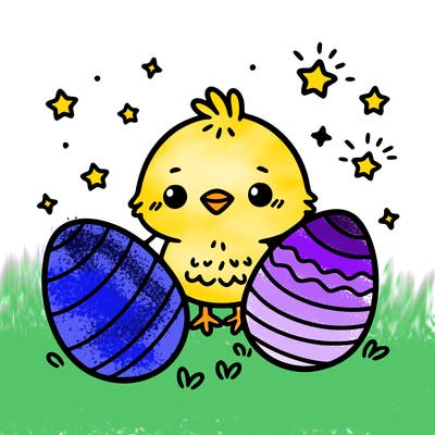 cute easter chick with eggs