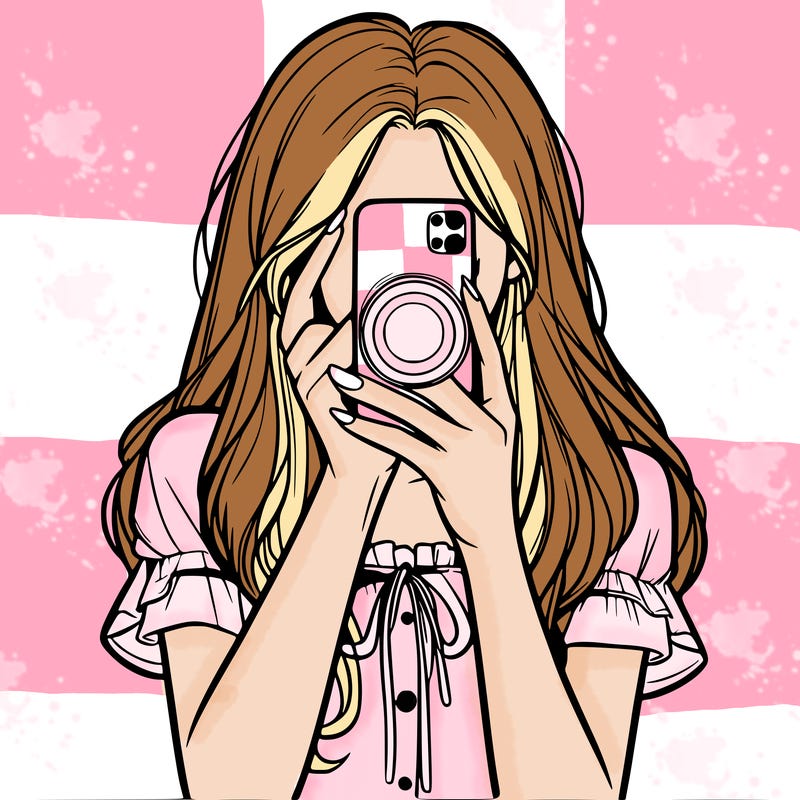 a realistic girl holding her phone taking pictures