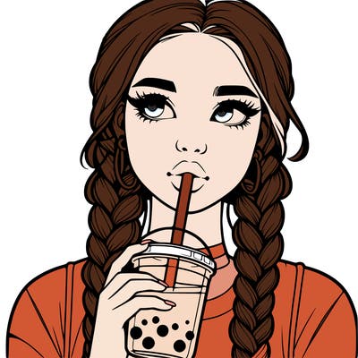 realistic girl with braided hair drinking boba