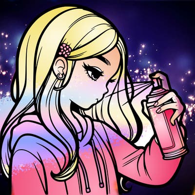 a realistic girl spray painting