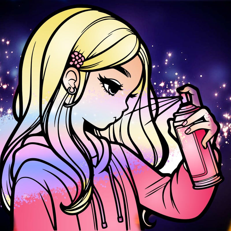 a realistic girl spray painting