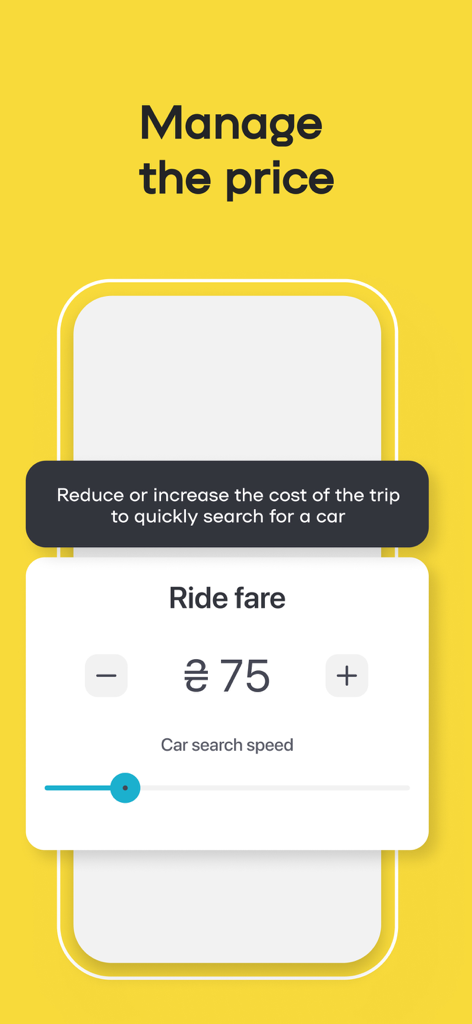 Uklon: More Than a Taxi - Uklon app screen for managing ride price and car search speed