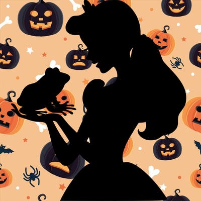 a shadow of a princess holding a frog realistic