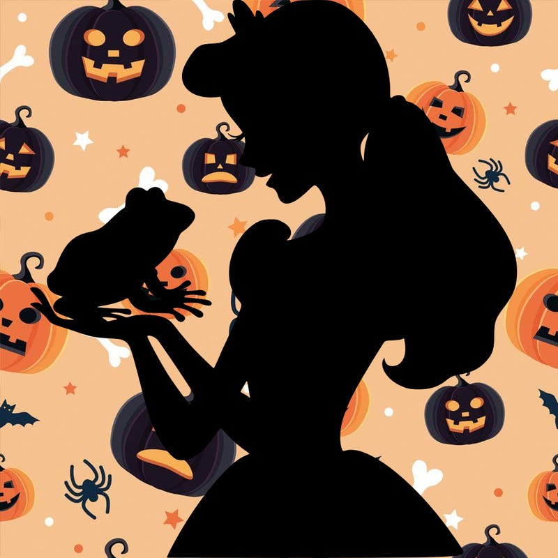 a shadow of a princess holding a frog realistic