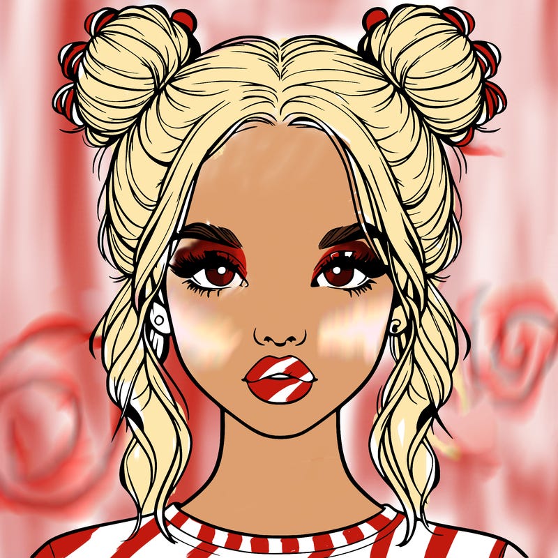 realistic girl with two buns in hair and lips