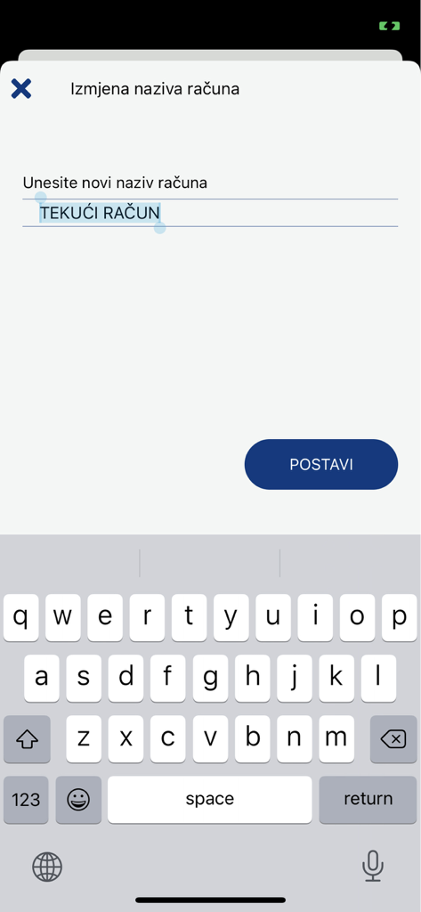 Capture d'écran de l'application mobile ASA Banka pour renommer un compte bancaire