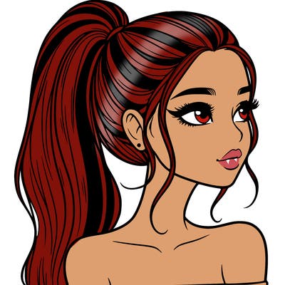 a beautiful and realistic girl with a high pony tail