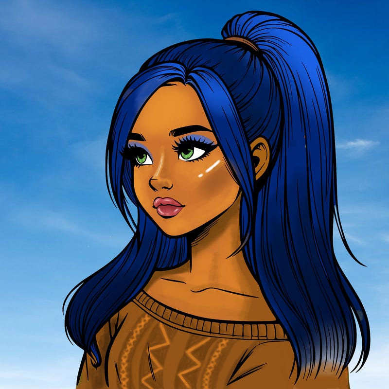 realistic girl with a high ponytail