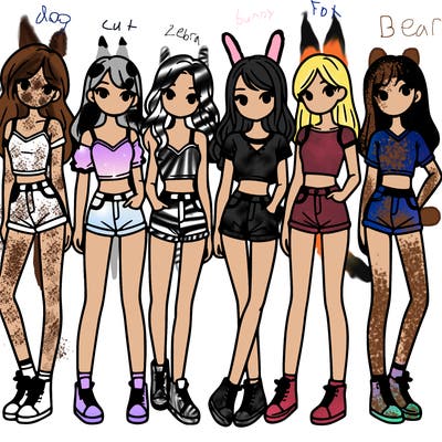 a group of girls wearing crop tops and shorts