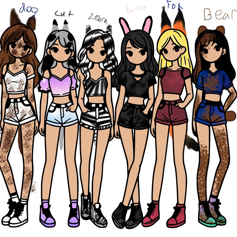 a group of girls wearing crop tops and shorts